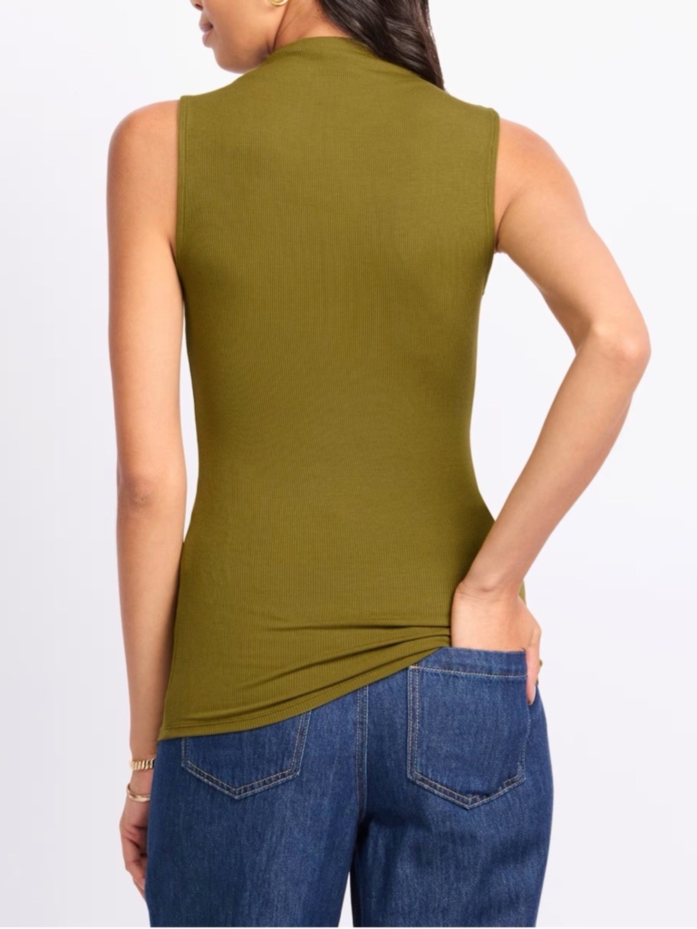 41 Hawthorn Olive Mock Neck Sleeveless Tank - Picture 2 of 3